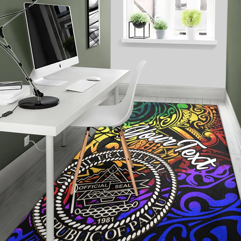 Palau Custom Personalised Area Rug - Rainbow Polynesian Pattern - Vibe Hoodie Shop