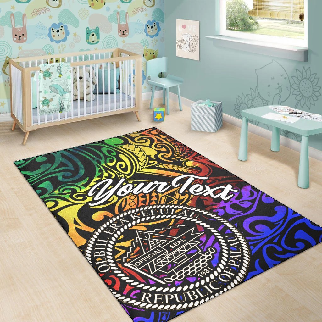 Palau Custom Personalised Area Rug - Rainbow Polynesian Pattern - Vibe Hoodie Shop