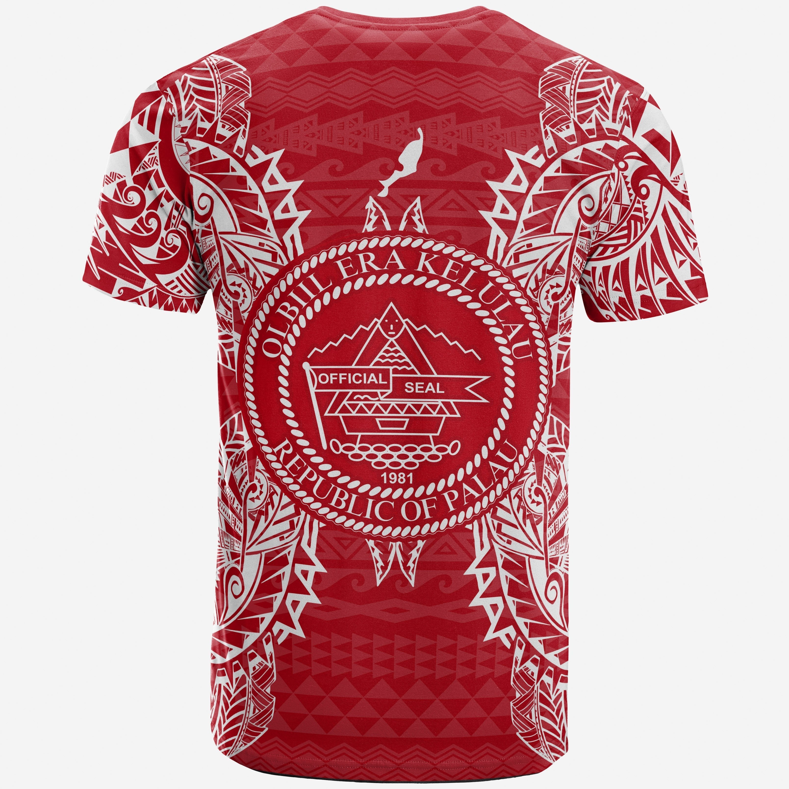 Vibe Hoodie Palau All T shirt - Palau Seal Map Polynesian Tattoo Red White - Vibe Hoodie Shop