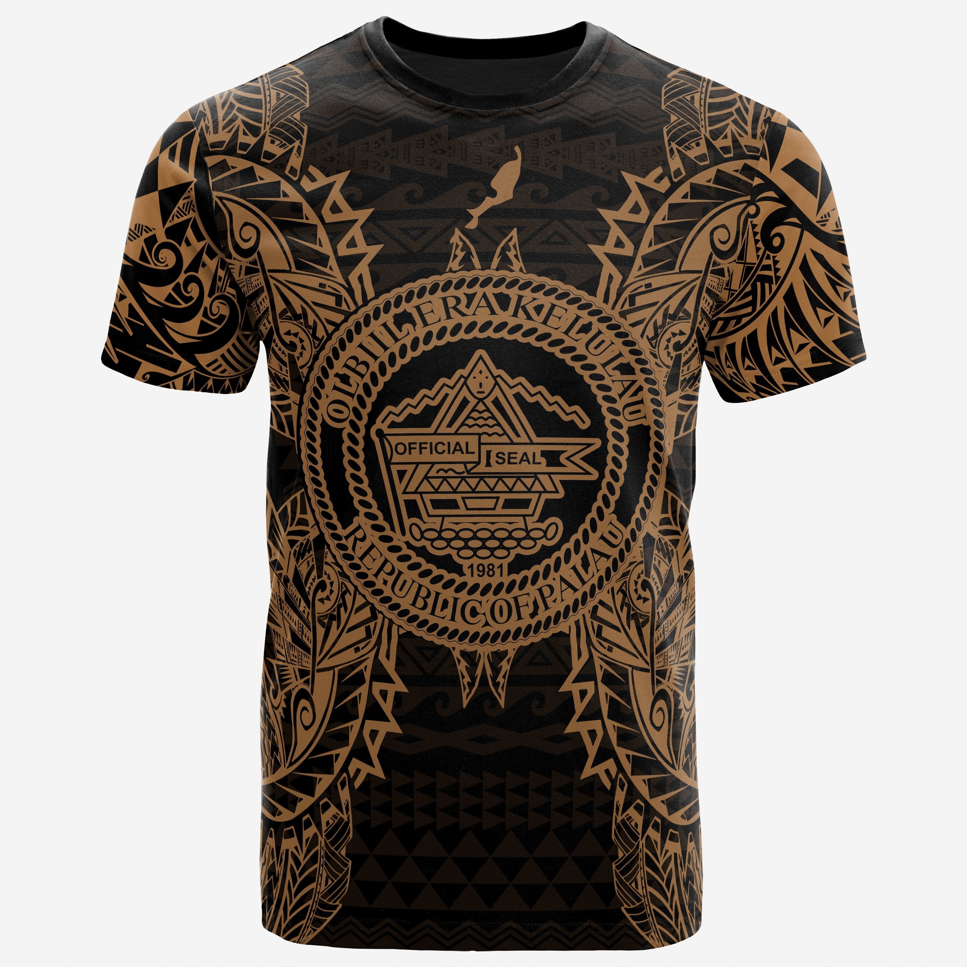 Vibe Hoodie Palau All T shirt - Palau Seal Map Polynesian Tattoo Gold - Vibe Hoodie Shop