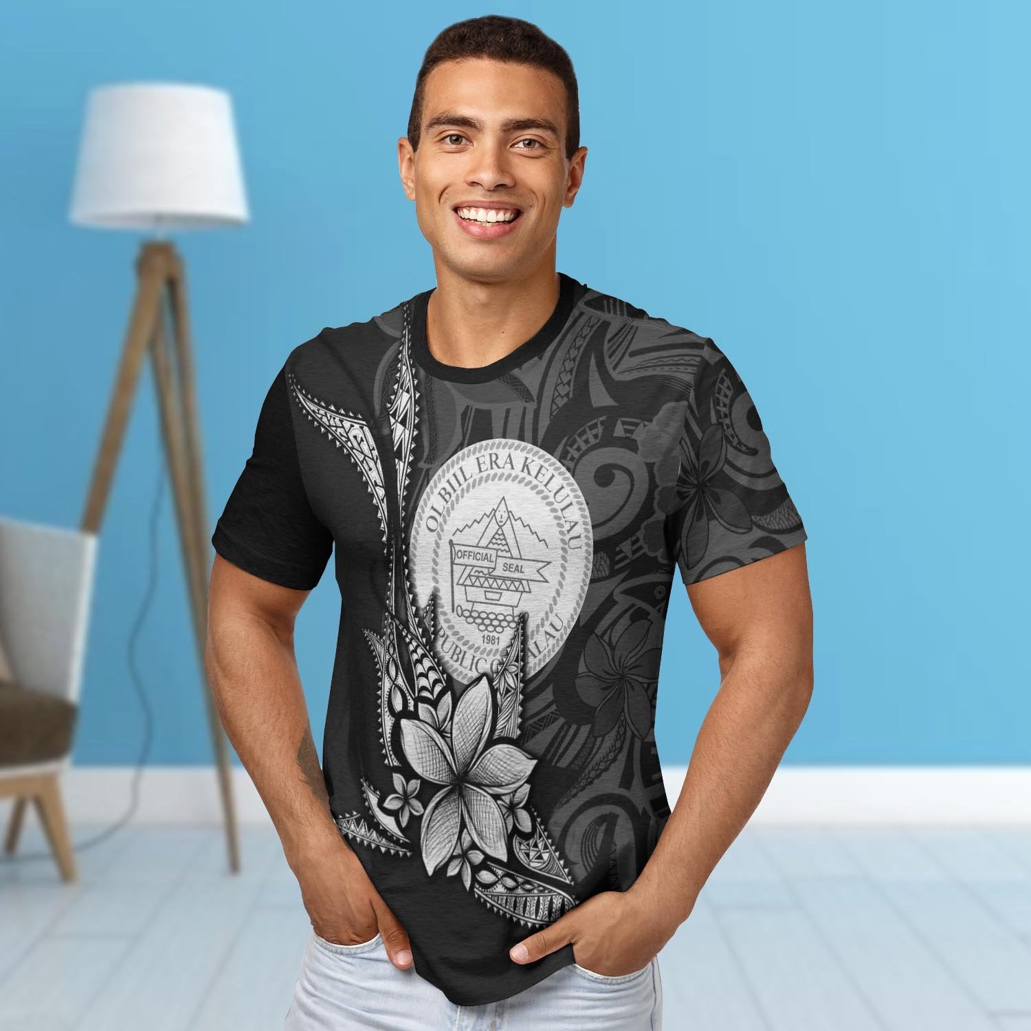 Palau T shirt - Fish With Plumeria Flowers Style - Vibe Hoodie Shop