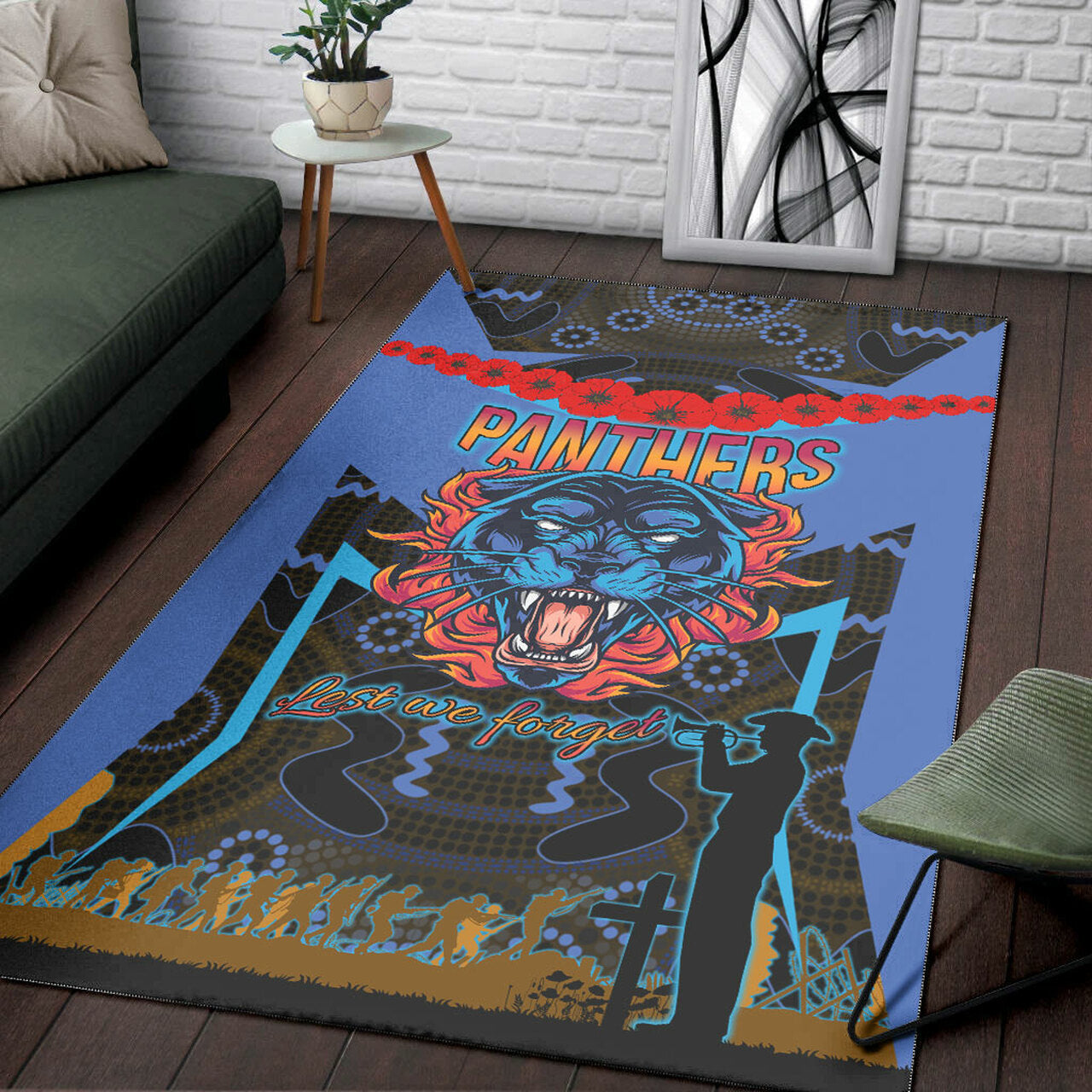 Panthers Rugby Area Rug - Custom ANZAC Angry Panther Style Area Rug LT10 - Vibe Hoodie Shop