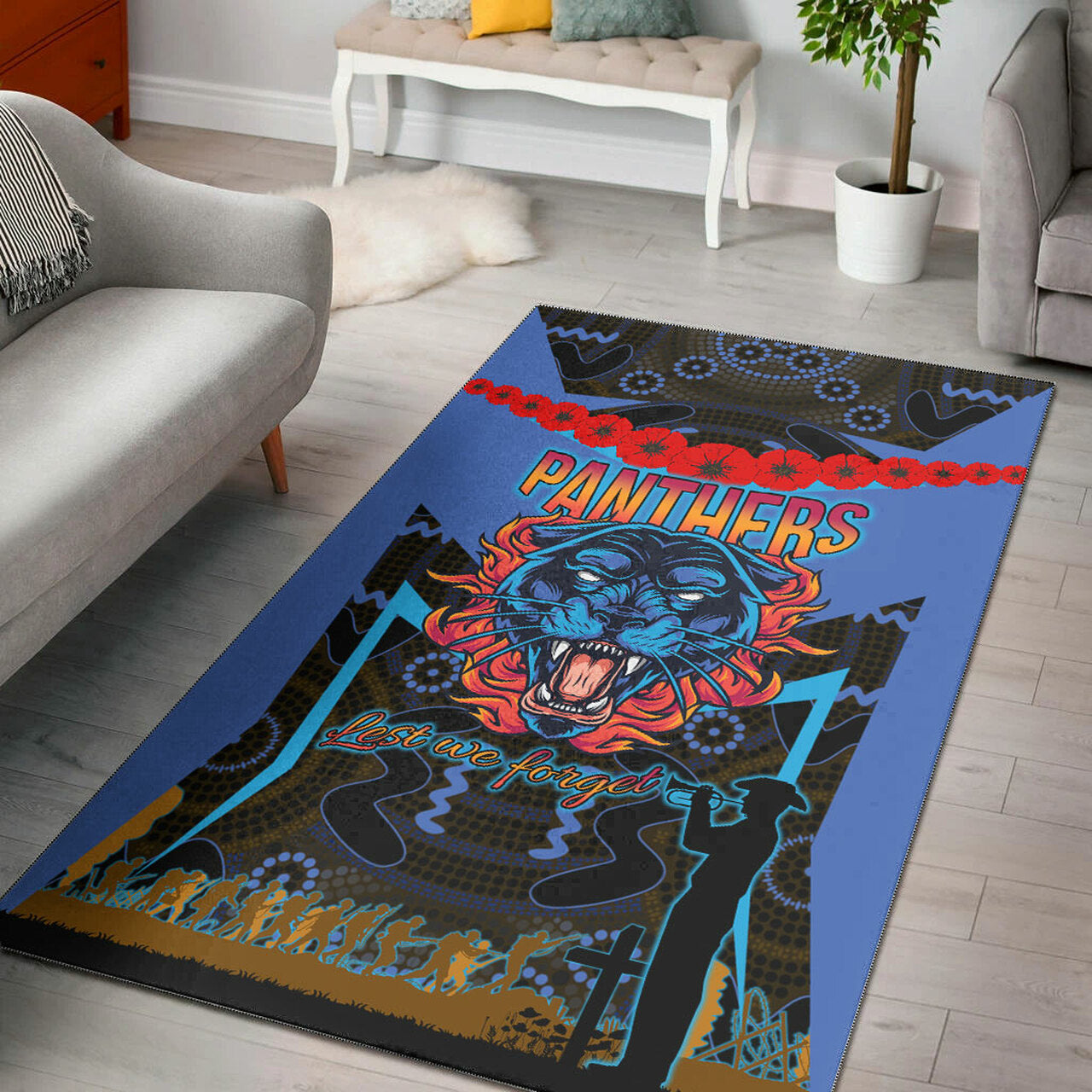 Panthers Rugby Area Rug - Custom ANZAC Angry Panther Style Area Rug LT10 - Vibe Hoodie Shop