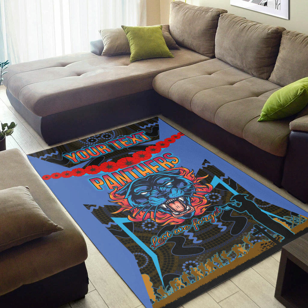 Panthers Rugby Area Rug - Custom ANZAC Angry Panther Style Area Rug LT10 - Vibe Hoodie Shop