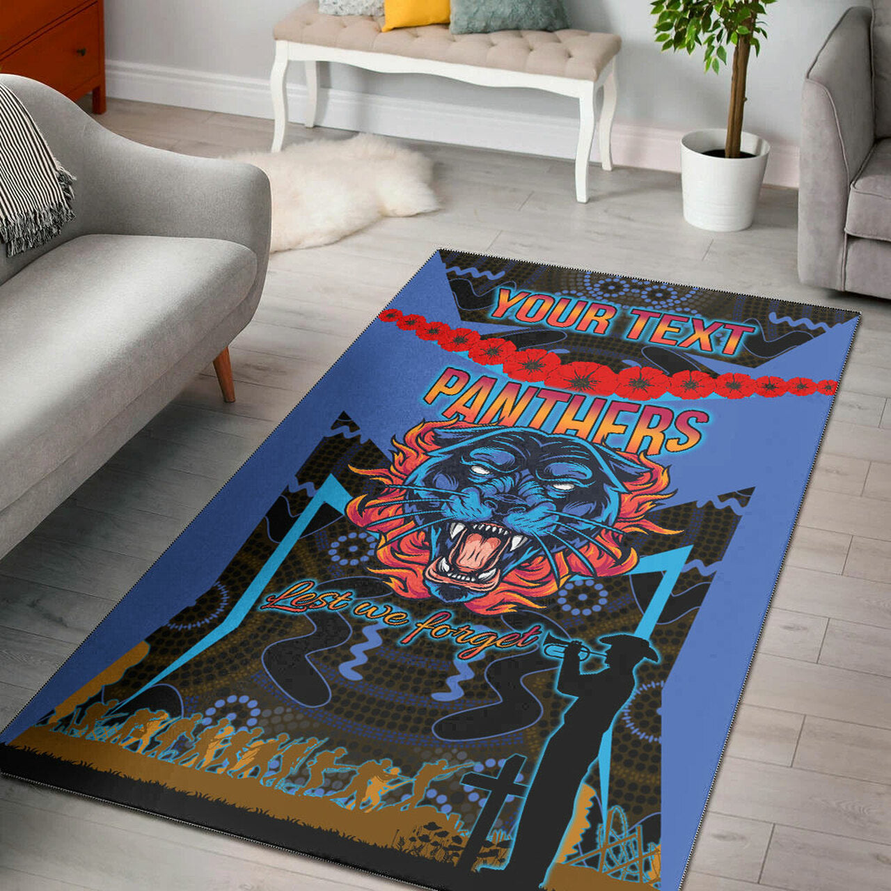 Panthers Rugby Area Rug - Custom ANZAC Angry Panther Style Area Rug LT10 - Vibe Hoodie Shop