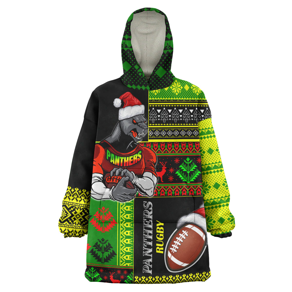 Panthers Rugby Snug Hoodie - Custom Christmas Snowflakes Panthers Mascot Wearable Blanket Hoodie - Vibe Hoodie Shop