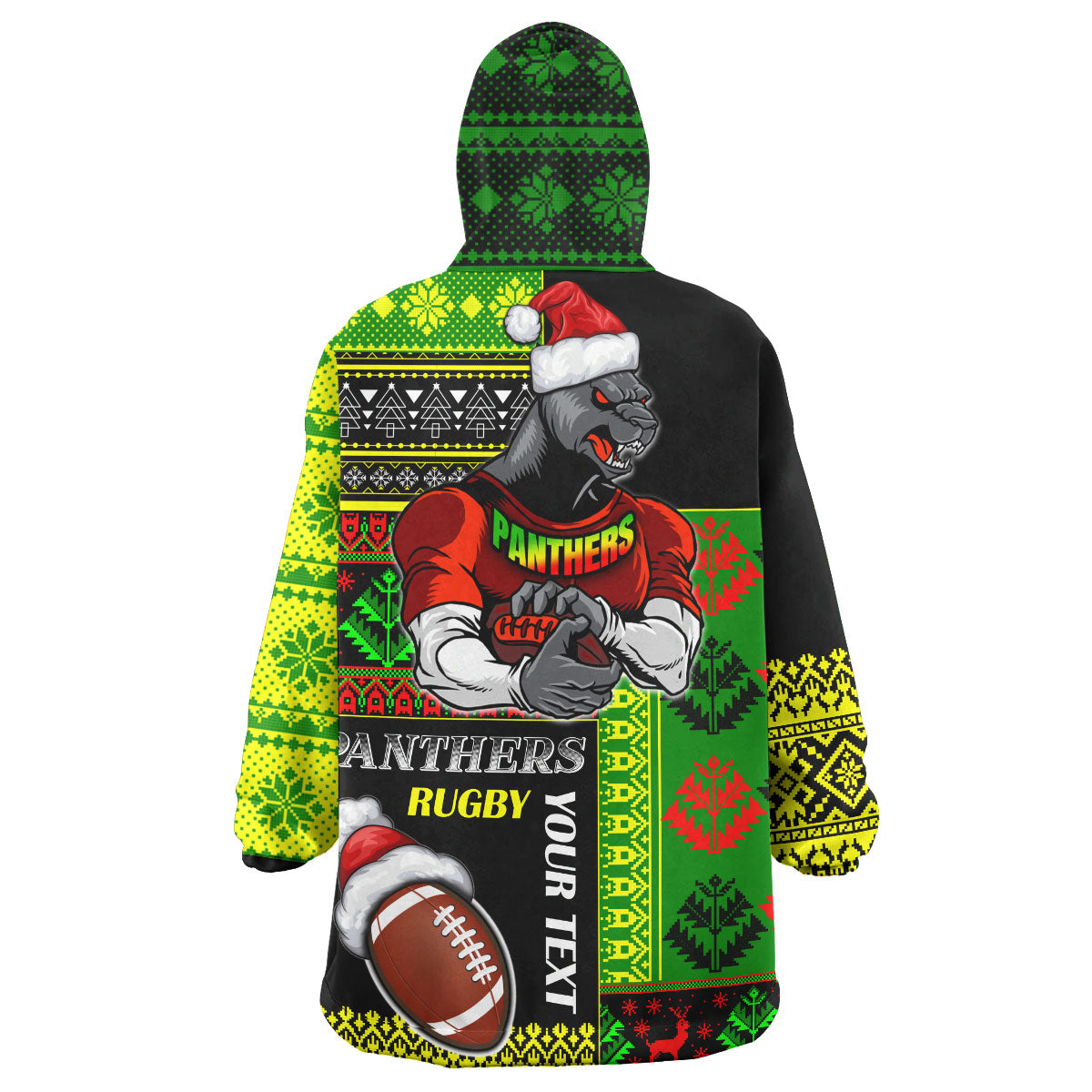 Panthers Rugby Snug Hoodie - Custom Christmas Snowflakes Panthers Mascot Wearable Blanket Hoodie - Vibe Hoodie Shop