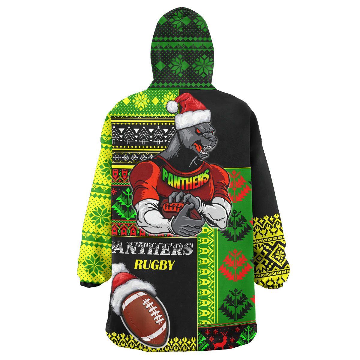 Panthers Rugby Snug Hoodie - Custom Christmas Snowflakes Panthers Mascot Wearable Blanket Hoodie - Vibe Hoodie Shop