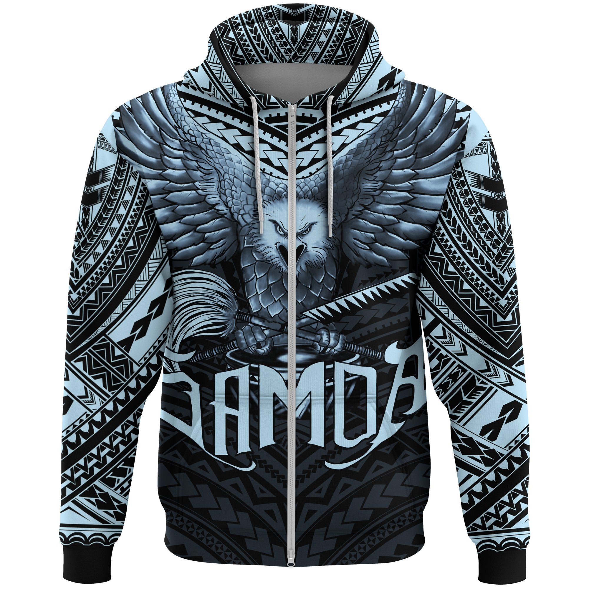 American Samoa Zip Hoodie Eagle Tattoo Style Pastel - Vibe Hoodie Shop