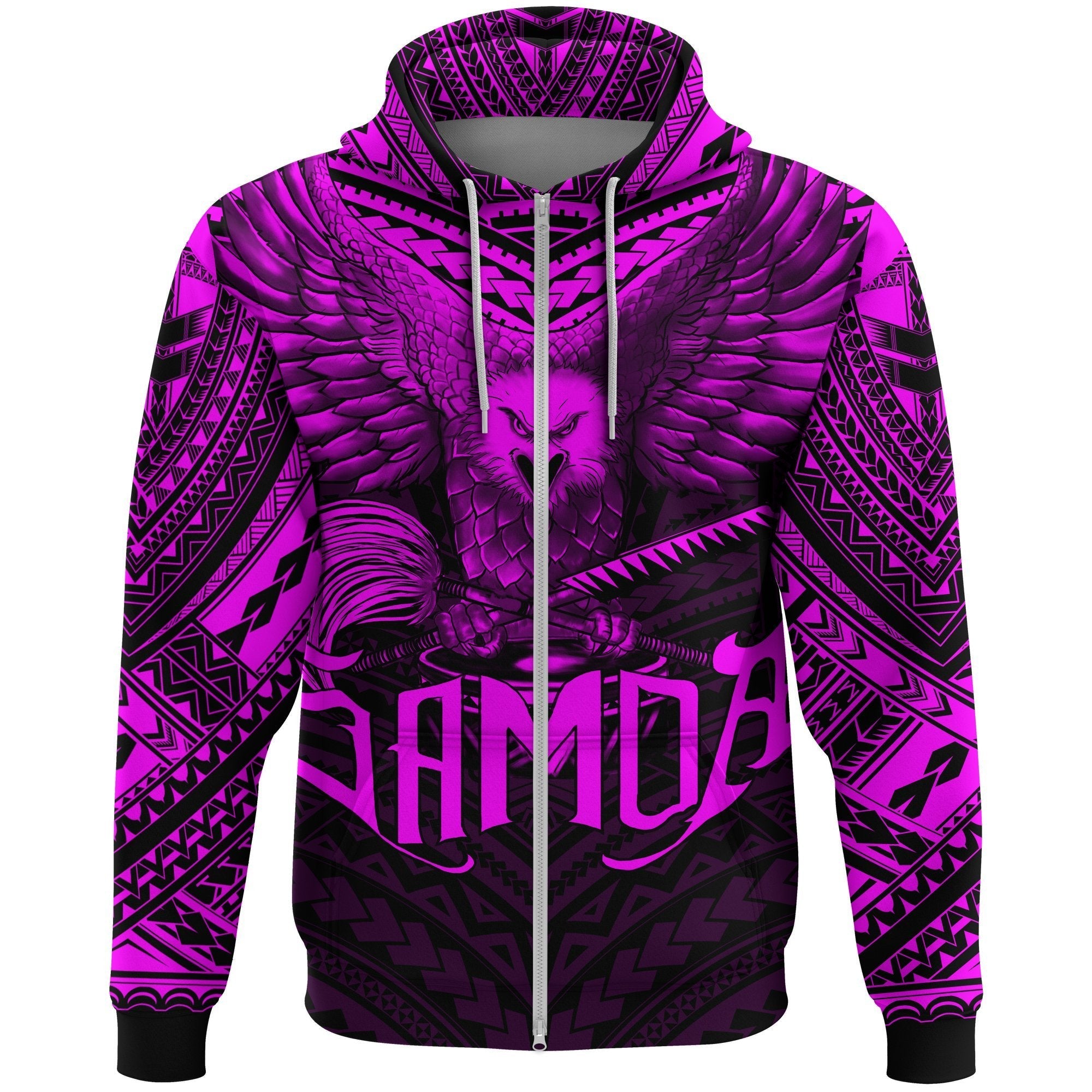 American Samoa Zip Hoodie Eagle Tattoo Style Pink - Vibe Hoodie Shop