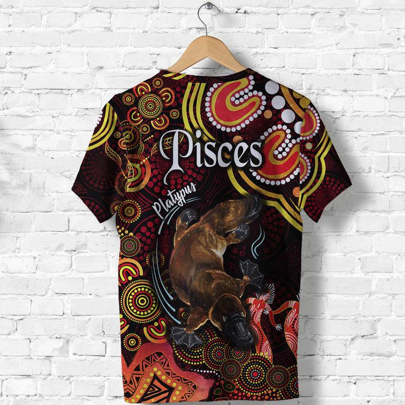 Australian Astrology T Shirt Pisces Platypus Zodiac Aboriginal Vibes - Red - Vibe Hoodie Shop