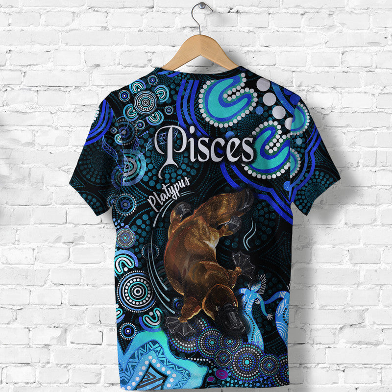 Australian Astrology T Shirt Pisces Platypus Zodiac Aboriginal Vibes - Blue - Vibe Hoodie Shop