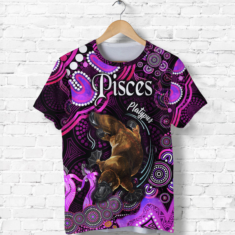 Australian Astrology T Shirt Pisces Platypus Zodiac Aboriginal Vibes - Pink - Vibe Hoodie Shop