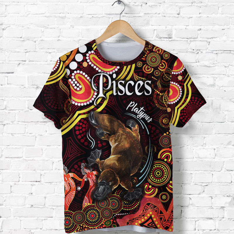 Australian Astrology T Shirt Pisces Platypus Zodiac Aboriginal Vibes - Red - Vibe Hoodie Shop