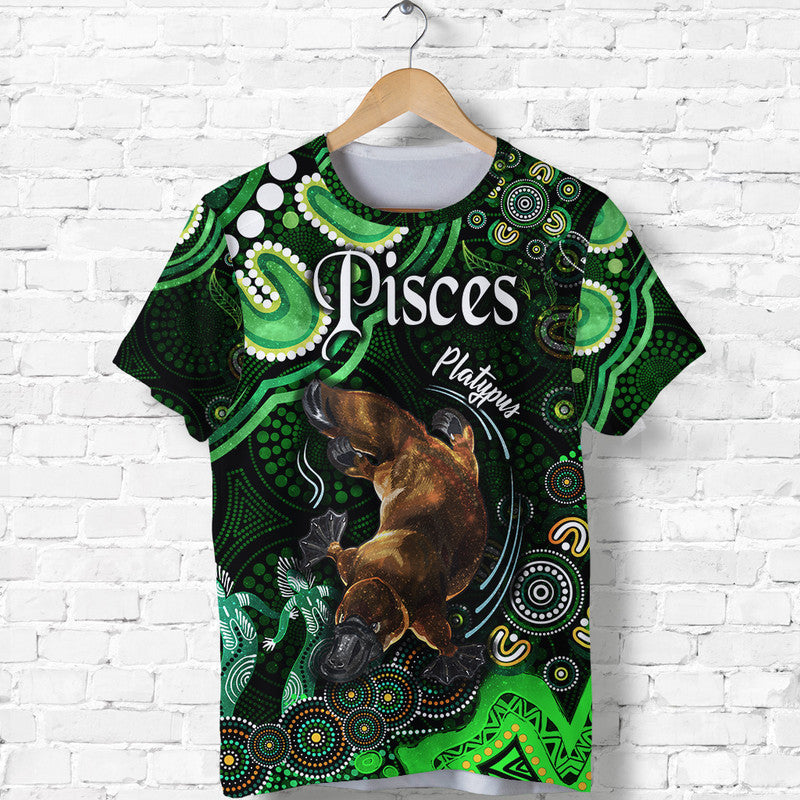(Custom Personalised) Australian Astrology T Shirt Pisces Platypus Zodiac Aboriginal Vibes - Green - Vibe Hoodie Shop