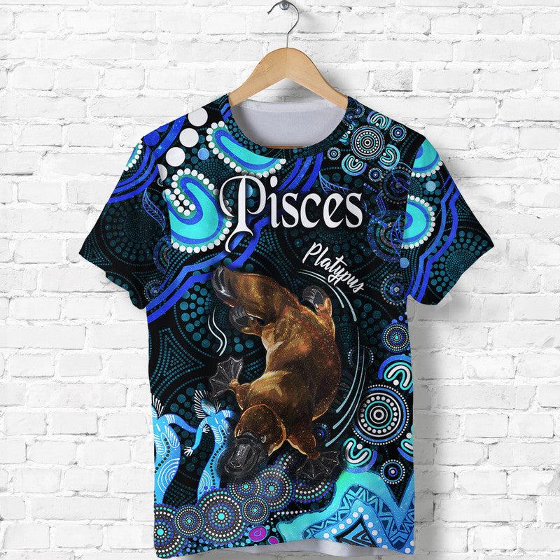Australian Astrology T Shirt Pisces Platypus Zodiac Aboriginal Vibes - Blue - Vibe Hoodie Shop