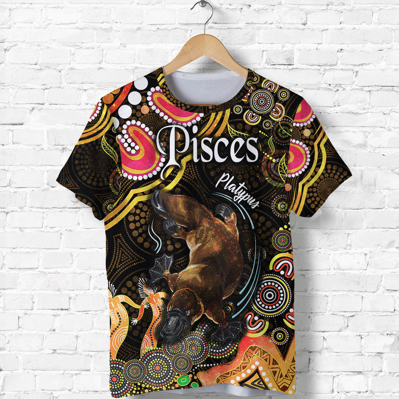 Australian Astrology T Shirt Pisces Platypus Zodiac Aboriginal Vibes - Gold - Vibe Hoodie Shop