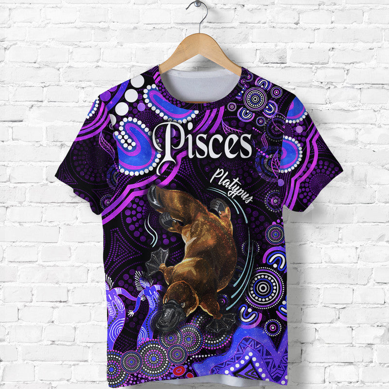 (Custom Personalised) Australian Astrology T Shirt Pisces Platypus Zodiac Aboriginal Vibes - Purple - Vibe Hoodie Shop