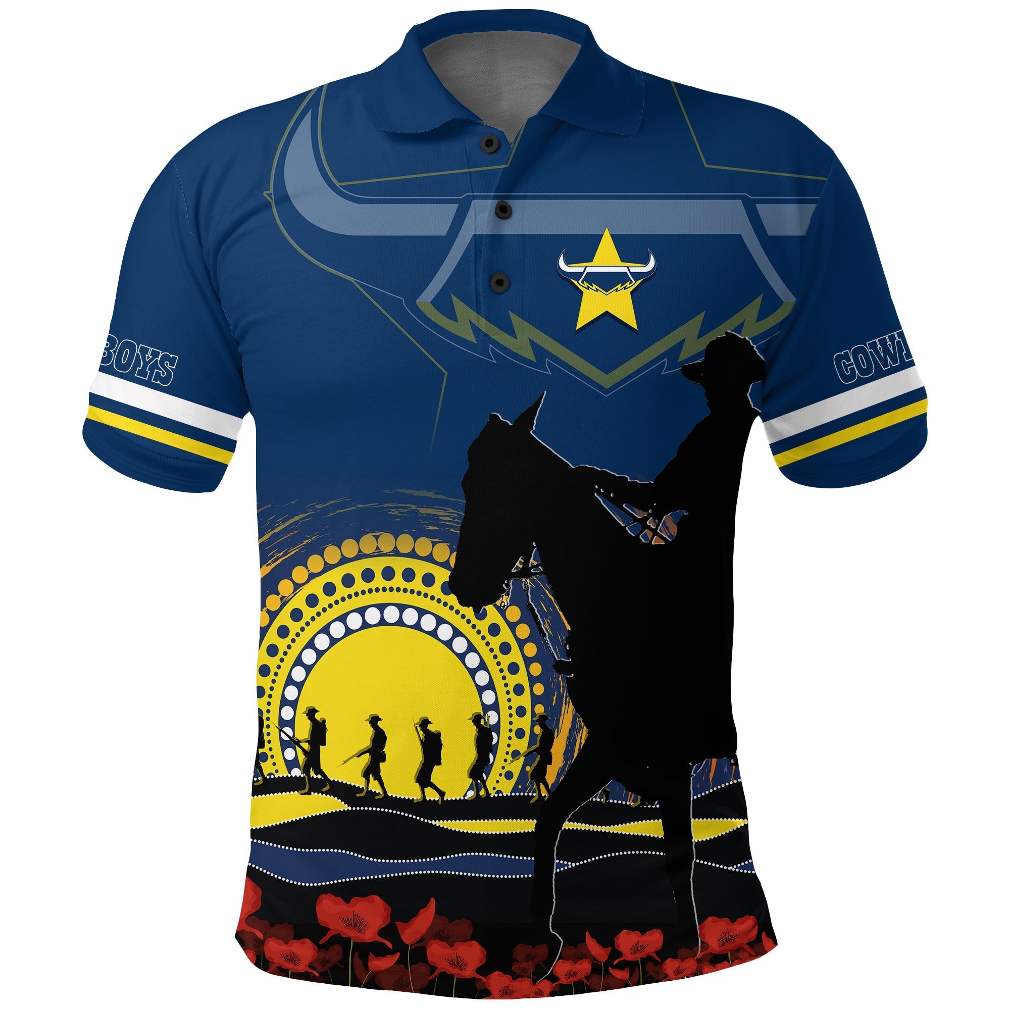 Cowboys Rugby Polo Shirt ANZAC Day We Will Remember Them - Vibe Hoodie Shop