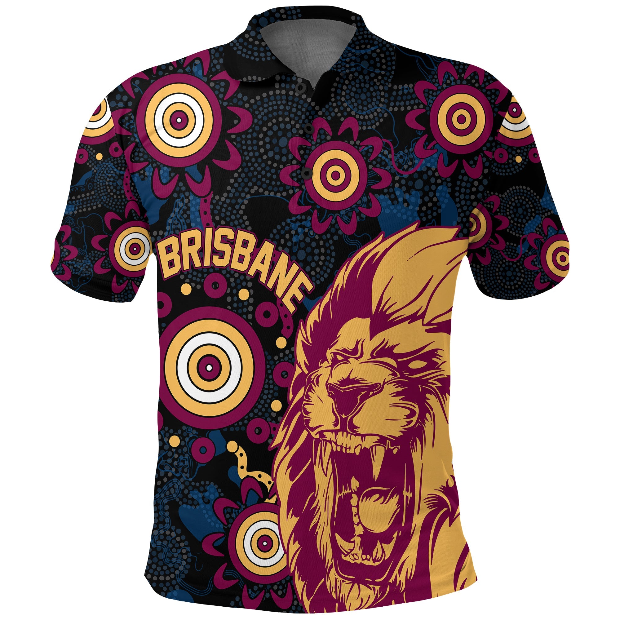 Brisbane Aboriginal Polo Shirt Roaring Lions - Vibe Hoodie Shop