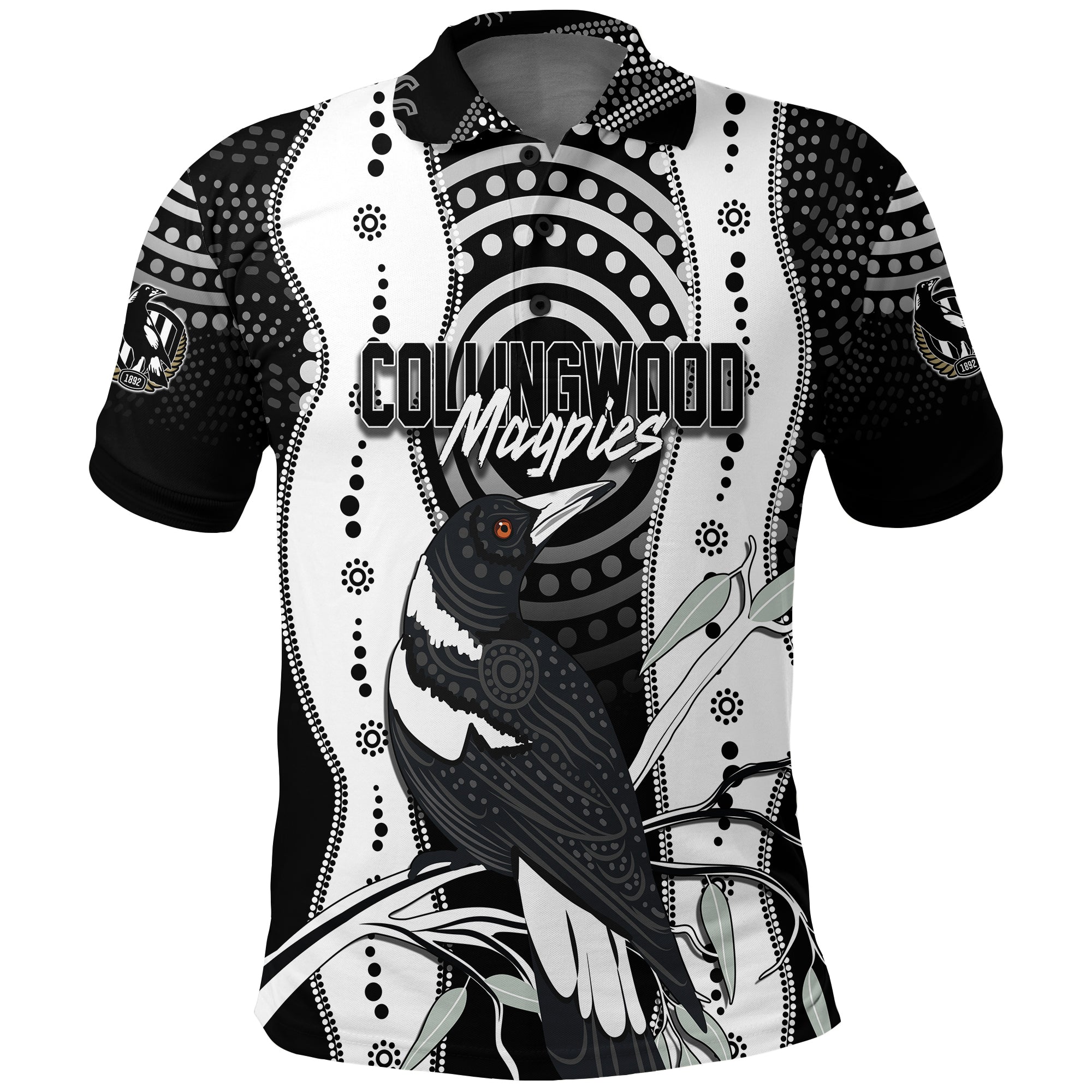 Personalised Collingwood Magpies Aboriginal Polo Shirt Artsy Vibes - Vibe Hoodie Shop