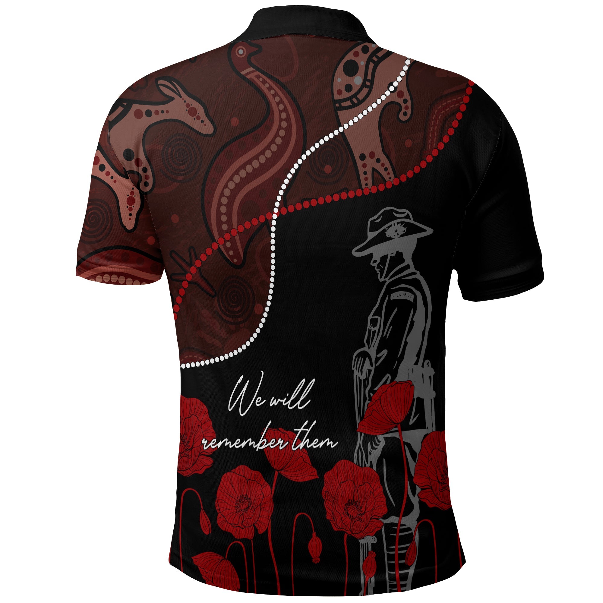 Australia ANZAC Day Polo Shirt Aboriginal Art With Poppies - Vibe Hoodie Shop