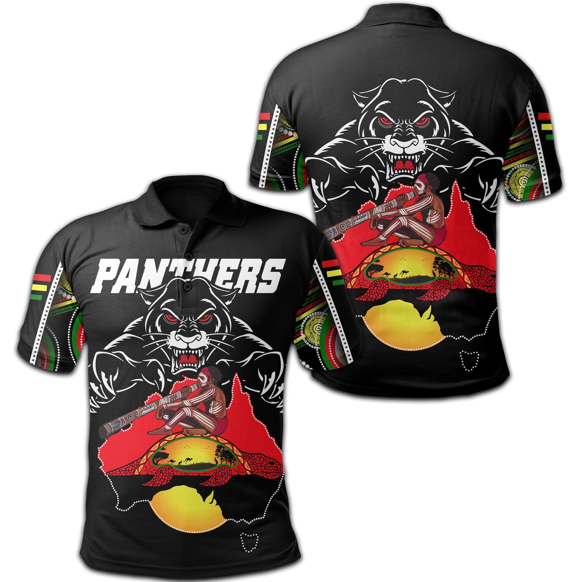 Panthers Black Polo Shirt Aboriginal Special Map - Vibe Hoodie Shop