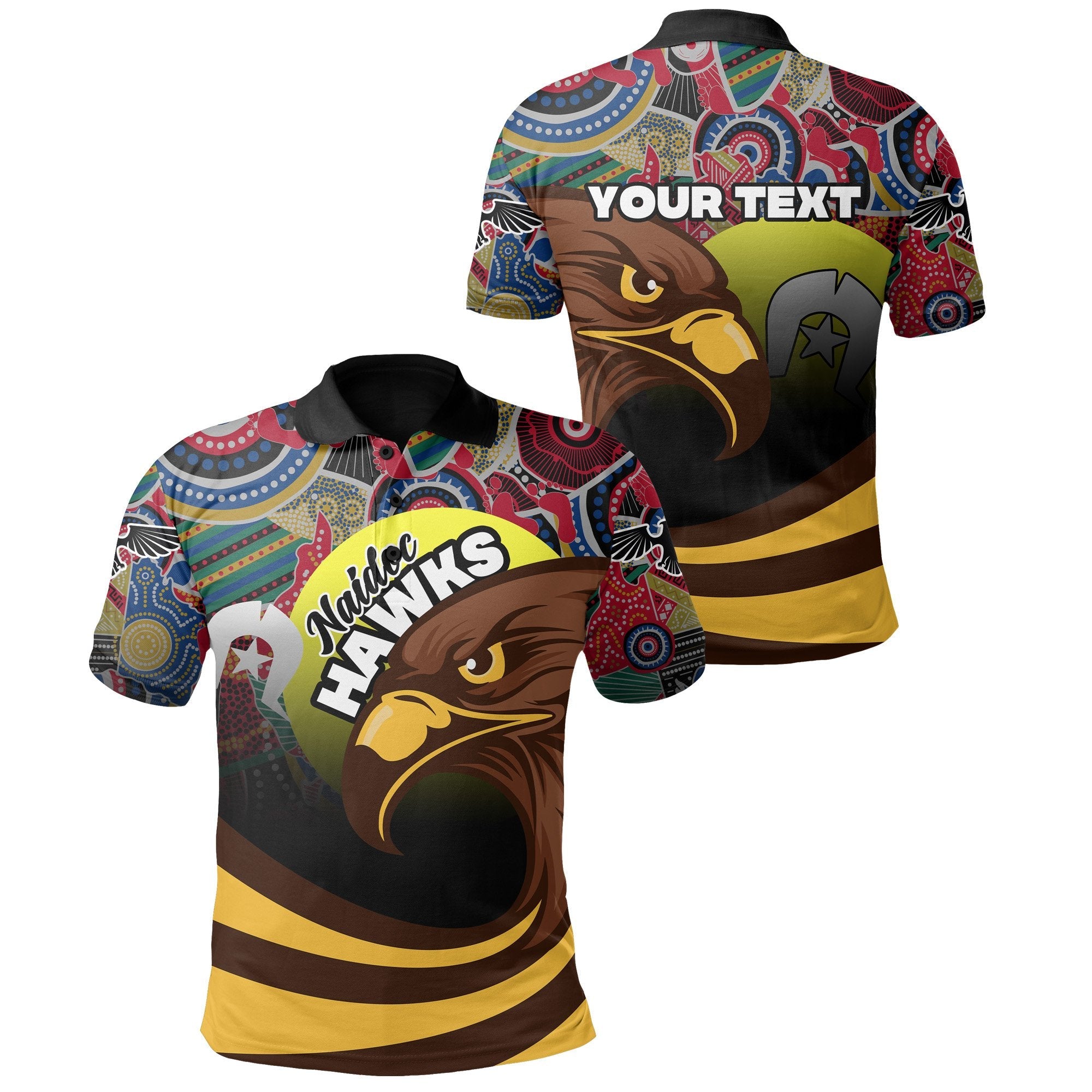 (Custom Personalised) Pride Hawks Polo Shirt Hawthorn NAIDOC Week Aboriginal - Vibe Hoodie Shop