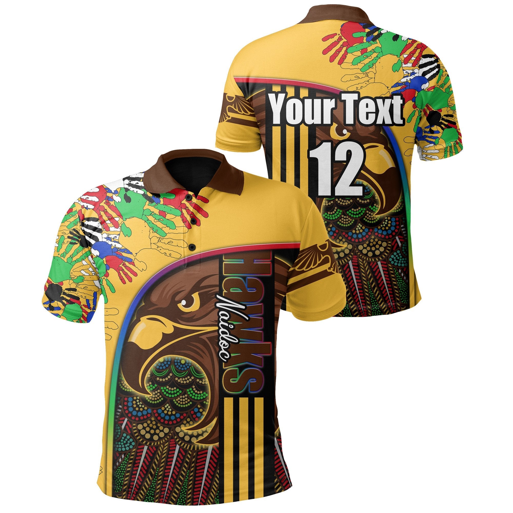 (Custom Personalised) Pride Hawks Polo Shirt Hawthorn NAIDOC Week Aboriginal Version Special - Vibe Hoodie Shop