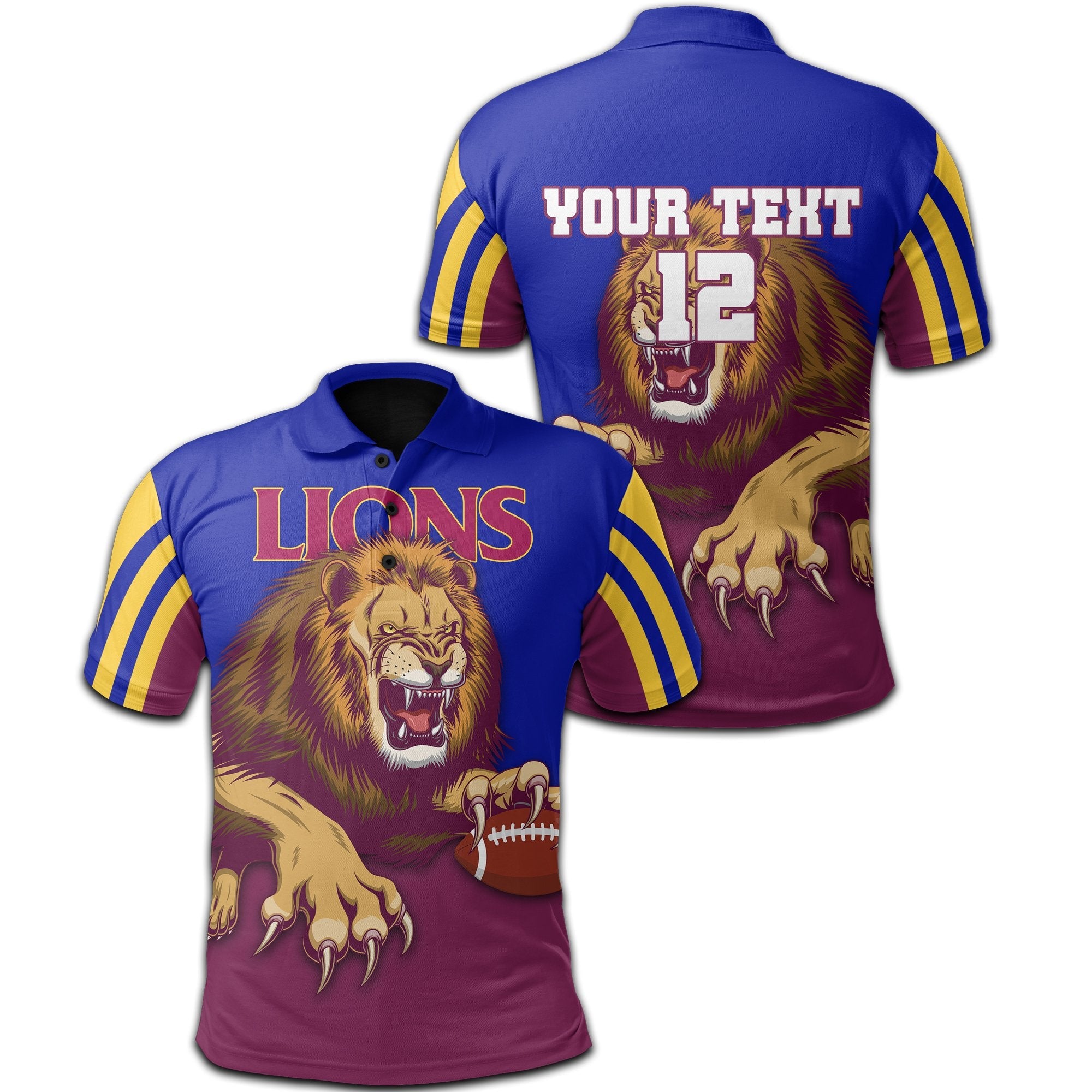 (Custom Personalised) Brisbane Polo Shirt Lions Three Stripes - Vibe Hoodie Shop