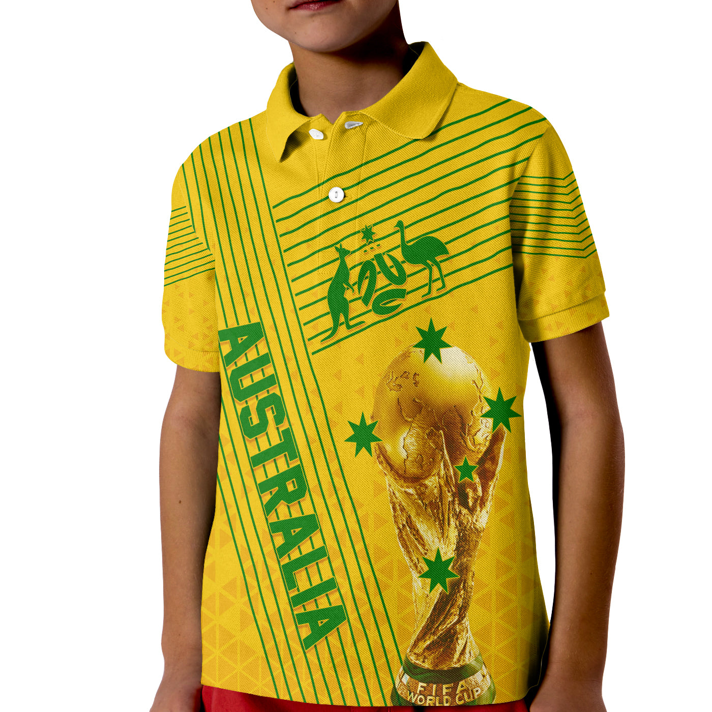 Personalised Australia Soccer WC 2022 Polo Shirt KID Socceroos Sporty Style - Vibe Hoodie Shop