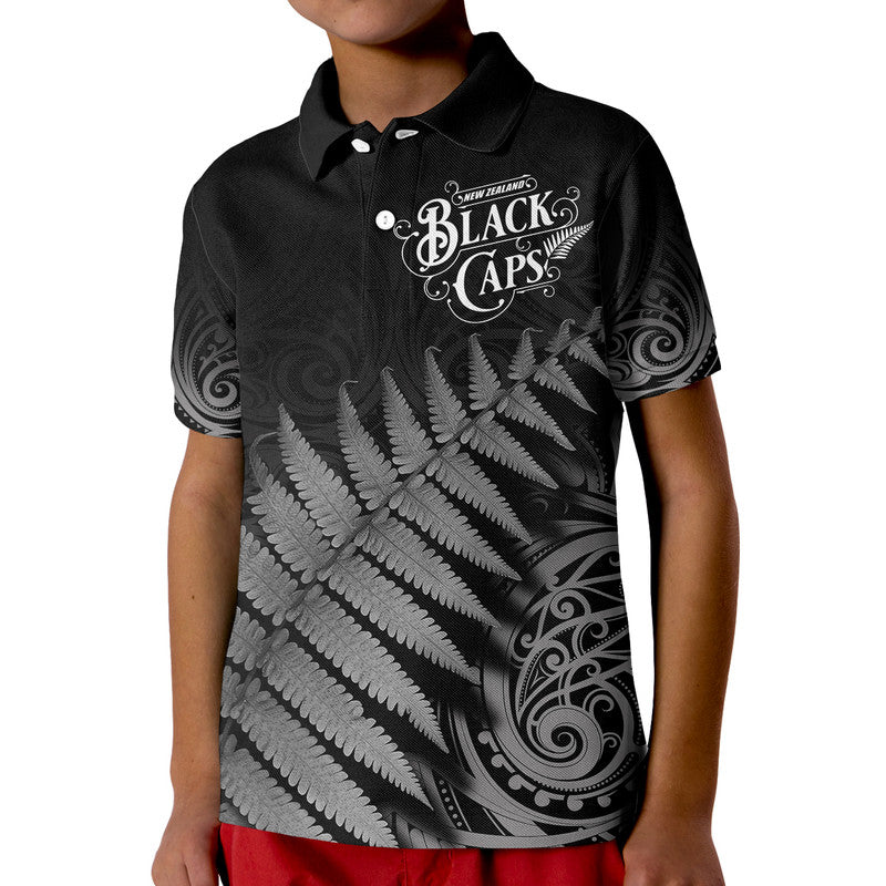 (Custom Personalised) New Zealand Kiwis Cricket Team Polo Shirt Black Caps Silver Fern Mixed Maori Pattern Version Black LT9 - Vibe Hoodie Shop