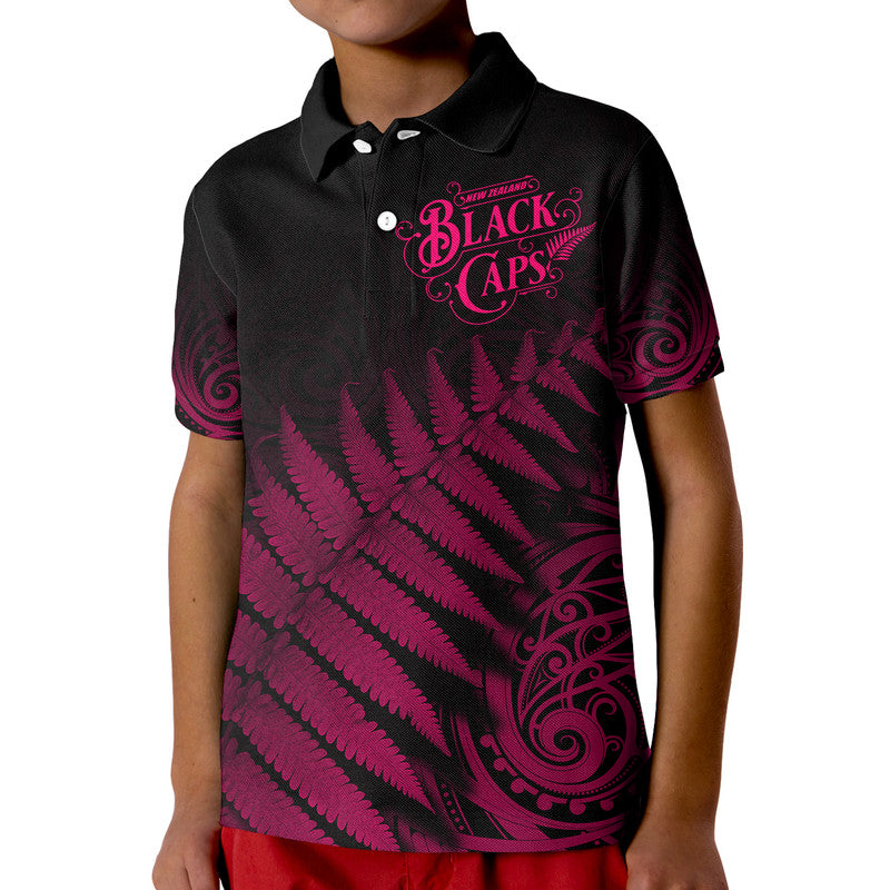 New Zealand Kiwis Cricket Team Polo Shirt Black Caps Silver Fern Mixed Maori Pattern Version Pink LT9 - Vibe Hoodie Shop