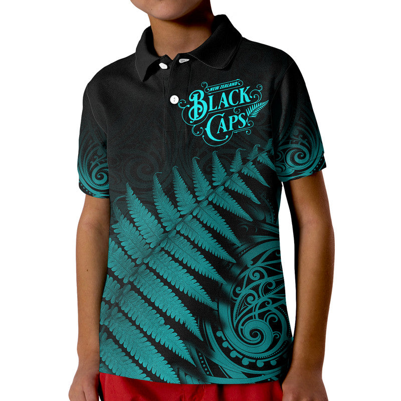 New Zealand Kiwis Cricket Team Polo Shirt Black Caps Silver Fern Mixed Maori Pattern Version Turquoise LT9 - Vibe Hoodie Shop