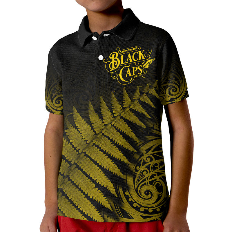 (Custom Personalised) New Zealand Kiwis Cricket Team Polo Shirt Black Caps Silver Fern Mixed Maori Pattern Version Gold LT9 - Vibe Hoodie Shop