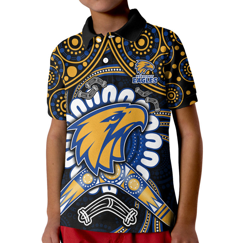 West Coast Eagles Polo Shirt Boomerang Indigenous Dots LT9 - Vibe Hoodie Shop