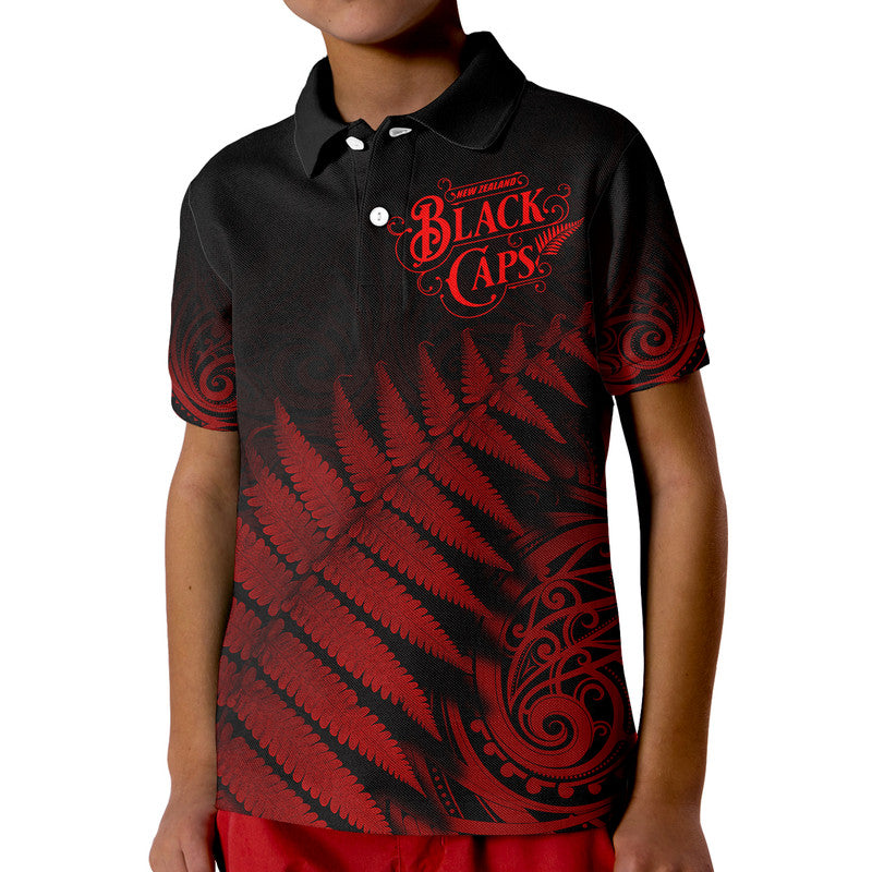 New Zealand Kiwis Cricket Team Polo Shirt Black Caps Silver Fern Mixed Maori Pattern Version Red LT9 - Vibe Hoodie Shop