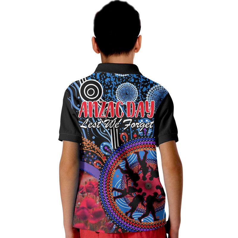 Australia ANZAC Day Kid Polo Shirt Aboriginal Military and Poppy Flowers Style - Vibe Hoodie Shop