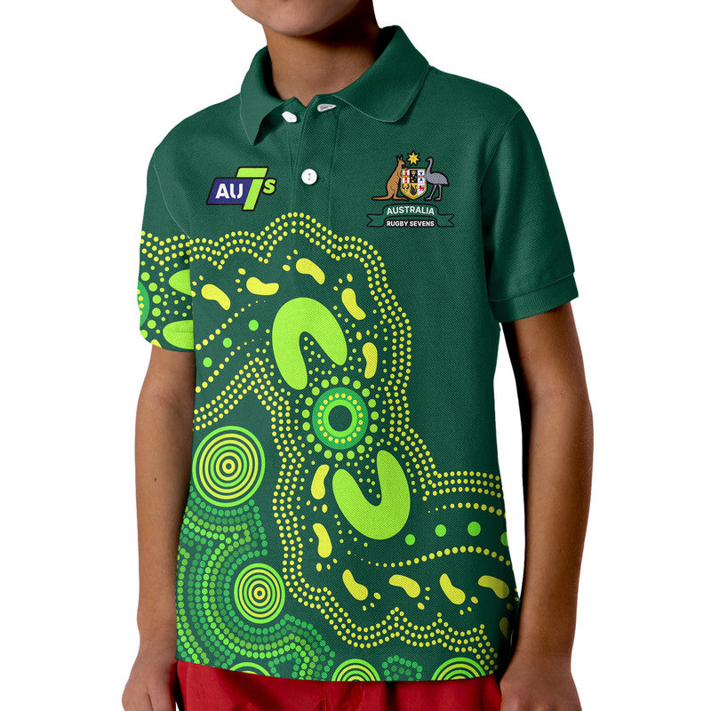 (Custom Text And Number) Australia Rugby Sevens Kid Polo Shirt Aboriginal - Vibe Hoodie Shop