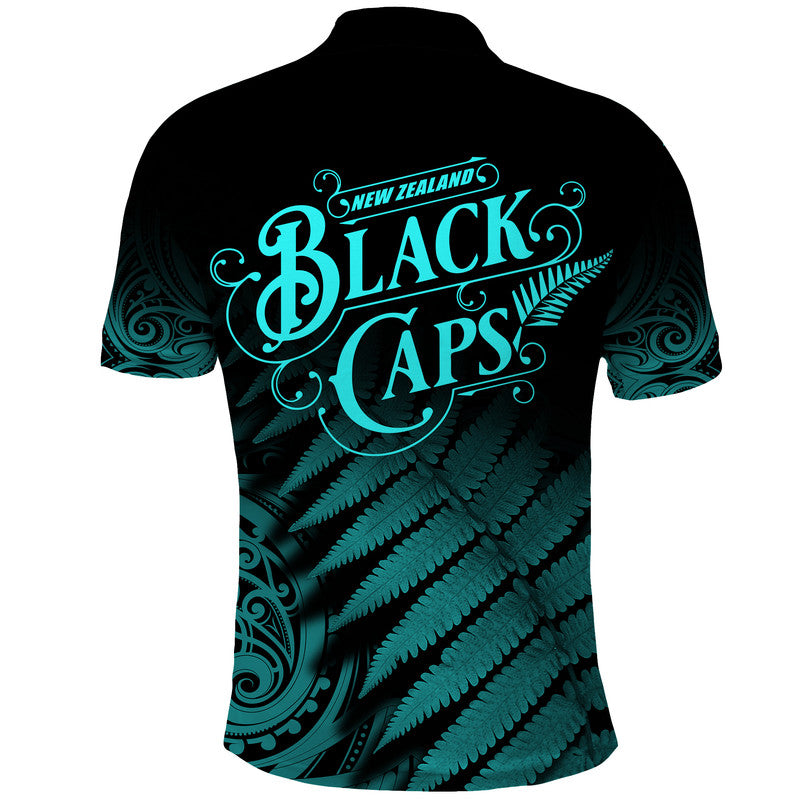 New Zealand Kiwis Cricket Team Polo Shirt Black Caps Silver Fern Mixed Maori Pattern Version Turquoise LT9 - Vibe Hoodie Shop