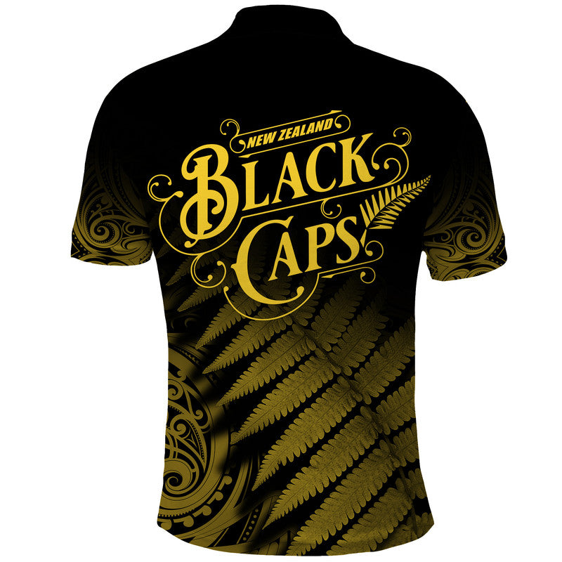 New Zealand Kiwis Cricket Team Polo Shirt Black Caps Silver Fern Mixed Maori Pattern Version Gold LT9 - Vibe Hoodie Shop