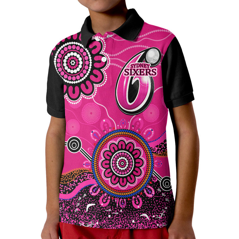 (Custom Personalised) Sydney Sixers Kid Polo Shirt Cricket Indigenous Aboriginal - Vibe Hoodie Shop