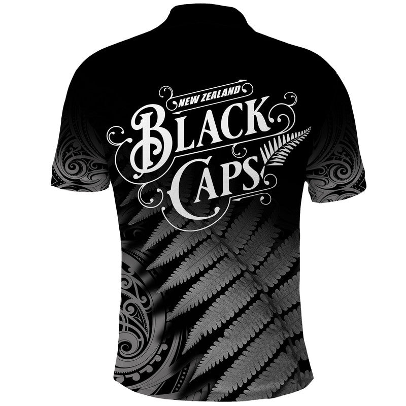 New Zealand Kiwis Cricket Team Polo Shirt Black Caps Silver Fern Mixed Maori Pattern Version Black LT9 - Vibe Hoodie Shop