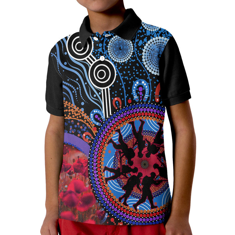 (Custom Personalised) Australia ANZAC Day Kid Polo Shirt Aboriginal Military and Poppy Flowers Style - Vibe Hoodie Shop