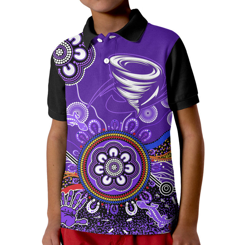 (Custom Personalised) Hobart Hurricanes Kid Polo Shirt Cricket Indigenous Aboriginal Lizard Version - Vibe Hoodie Shop