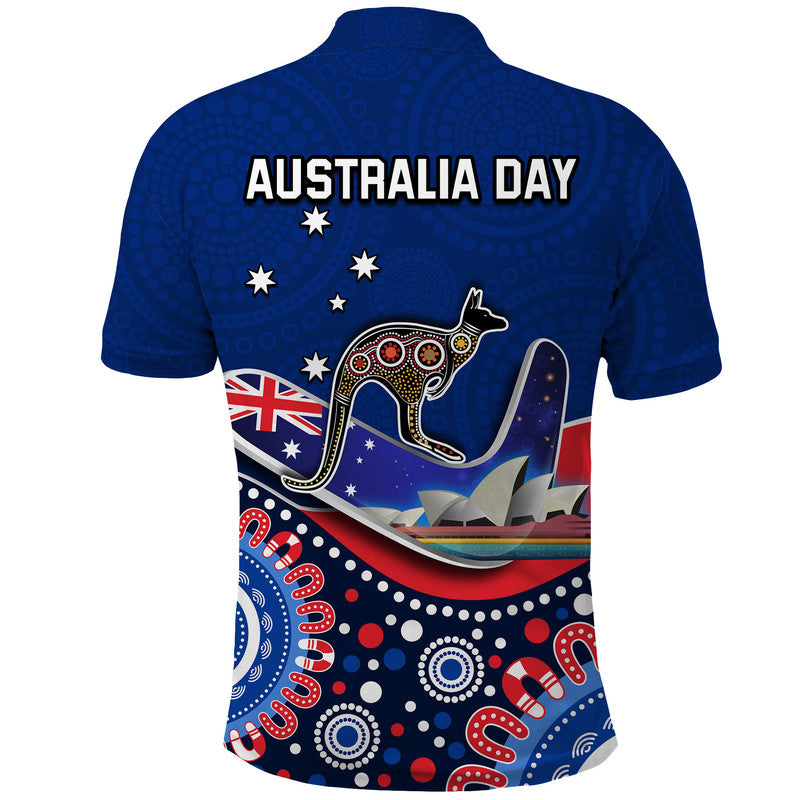 Australia Day Polo Shirt Indigenous Kangaroo And Boomerang LT9 - Vibe Hoodie Shop