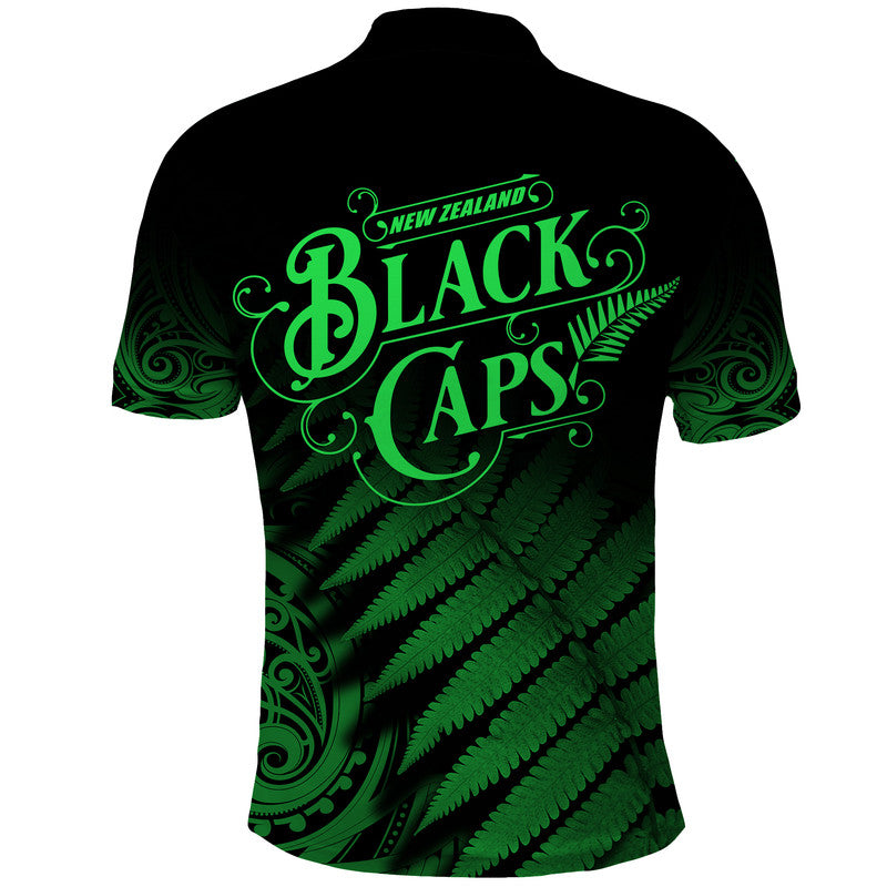 New Zealand Kiwis Cricket Team Polo Shirt Black Caps Silver Fern Mixed Maori Pattern Version Green LT9 - Vibe Hoodie Shop