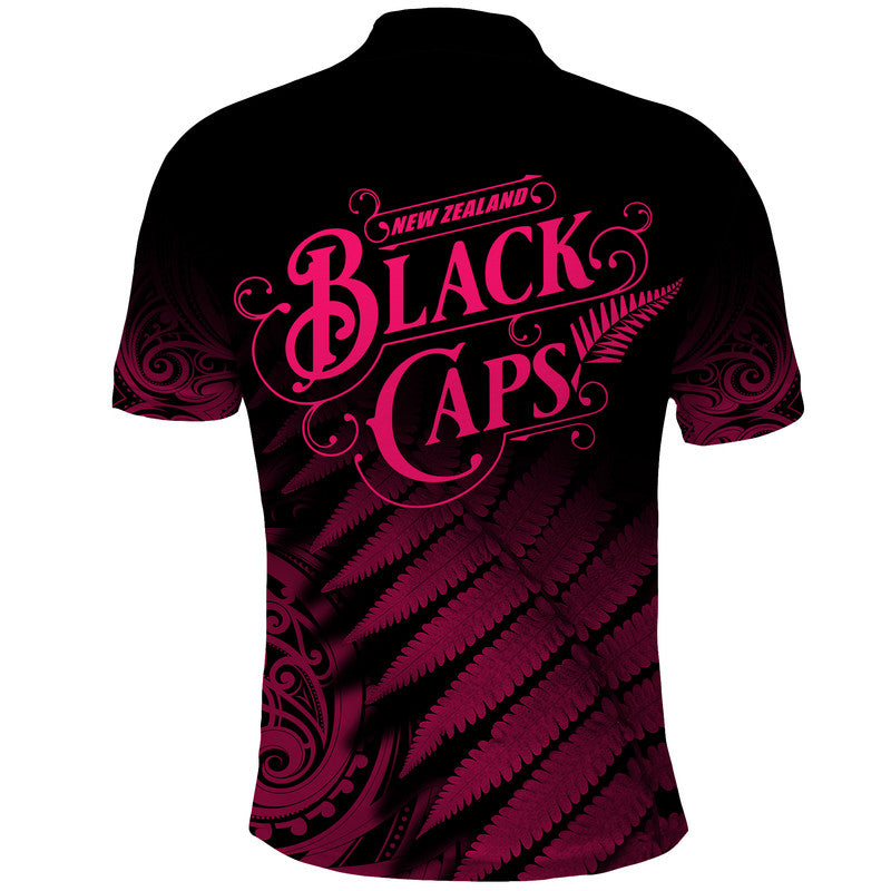 New Zealand Kiwis Cricket Team Polo Shirt Black Caps Silver Fern Mixed Maori Pattern Version Pink LT9 - Vibe Hoodie Shop