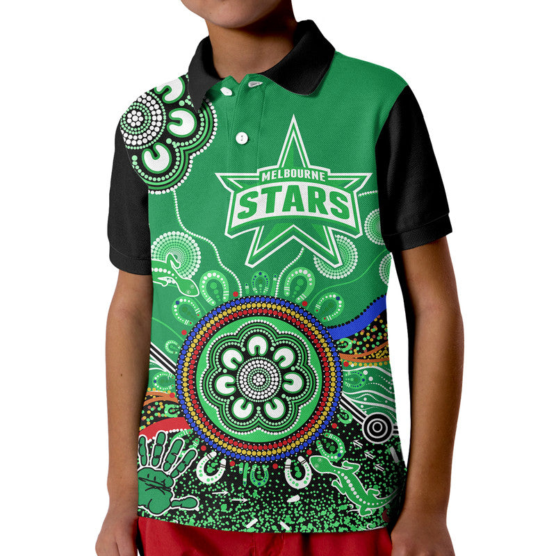 (Custom Personalised) Melbourne Stars Kid Polo Shirt Cricket Indigenous Aboriginal Lizard Version - Vibe Hoodie Shop