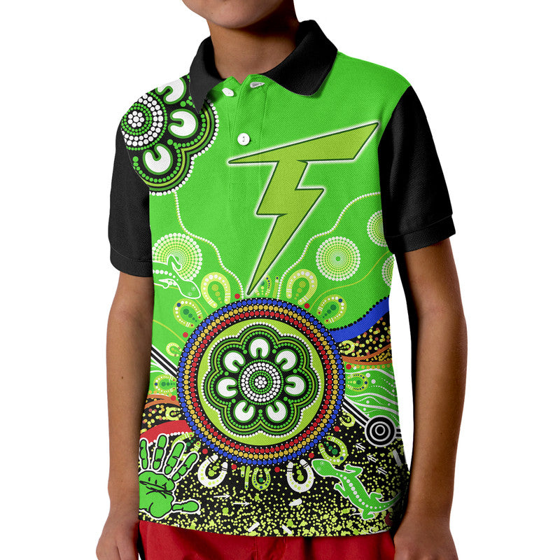 (Custom Personalised) Sydney Thunder Kid Polo Shirt Cricket Indigenous Aboriginal Lizard Version - Vibe Hoodie Shop